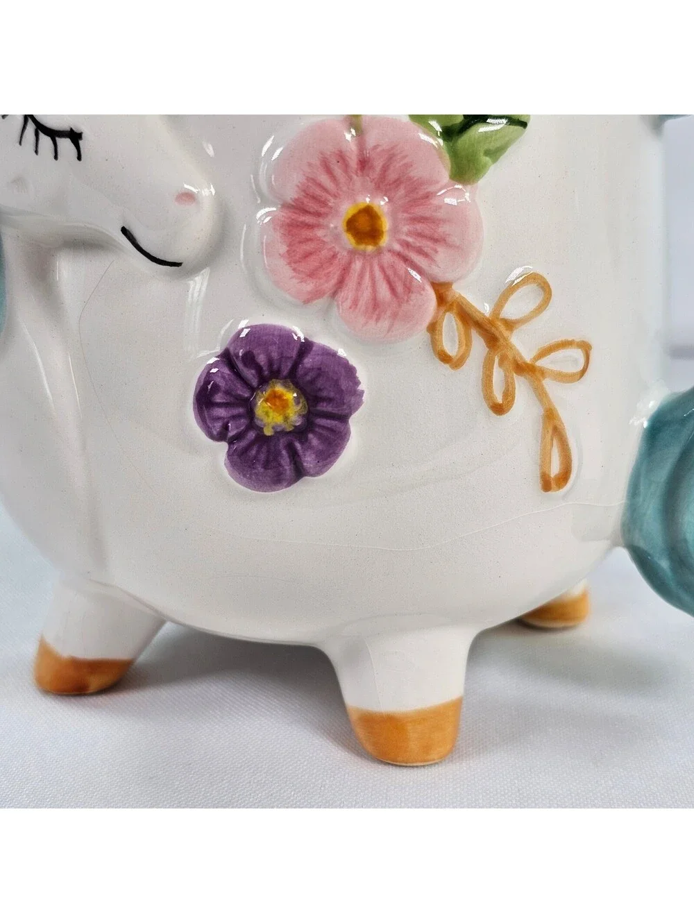 Boston Warehouse Unicorn Mug Teal Mane Floral 3D Sculpted Ceramic Footed 16oz